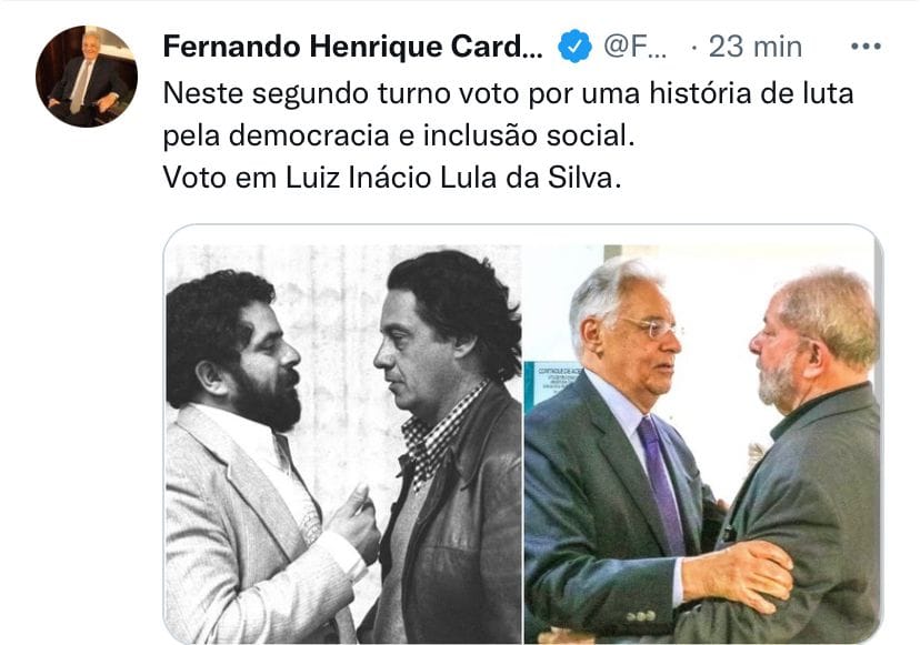 Antigo rival, FHC declara apoio a Lula contra Bolsonaro